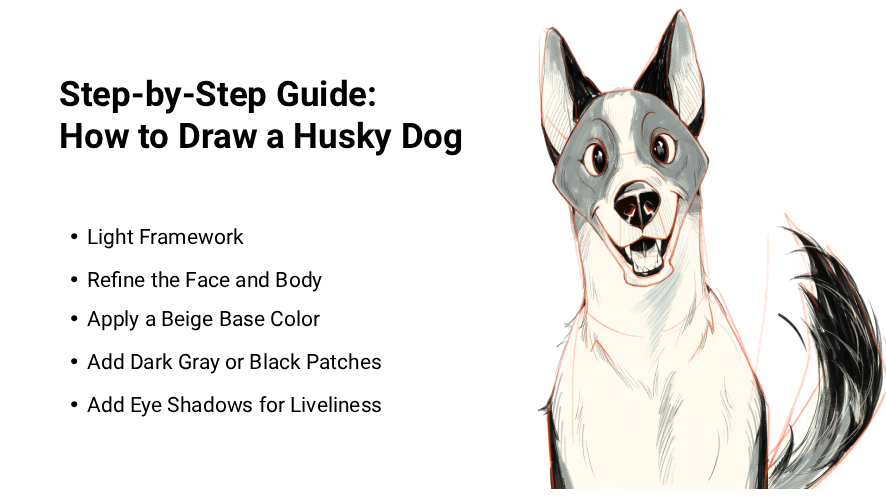 how to draw a husky dog step by step tutorial