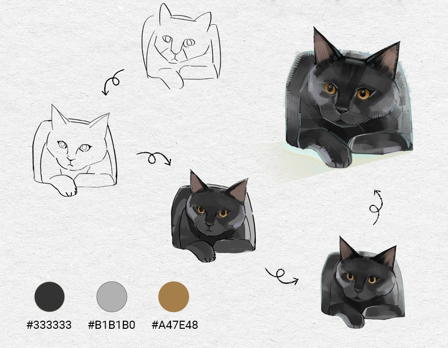 how to draw a black cat from a reference photo using a pen tablet