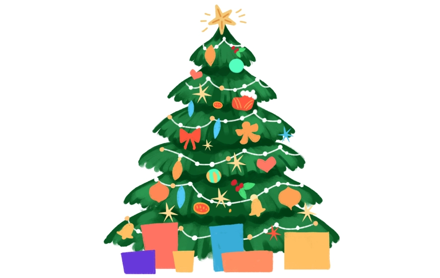 Christmas tree drawing step 4 – adding ornaments and present boxes