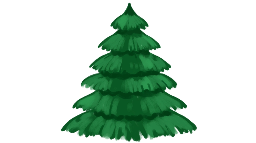 Christmas tree drawing step 2 – adding shadows and highlights