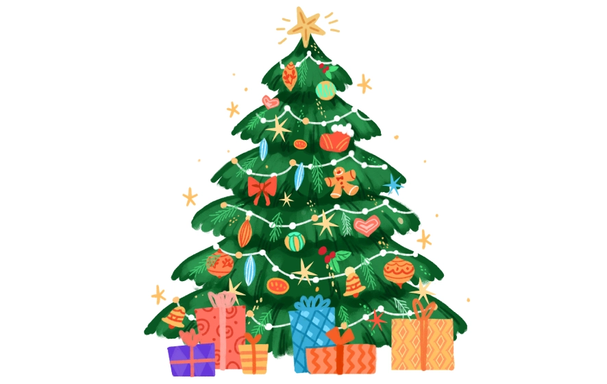 Christmas tree drawing step 6 – refining the tree shape and adding branch details