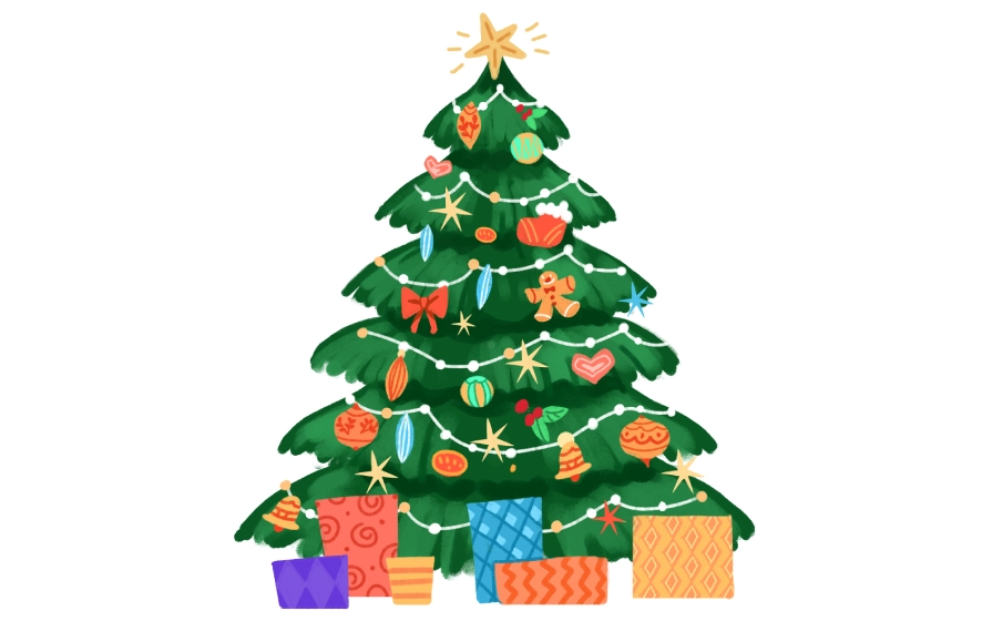 Christmas tree drawing step 5 – adding finishing touches and patterns