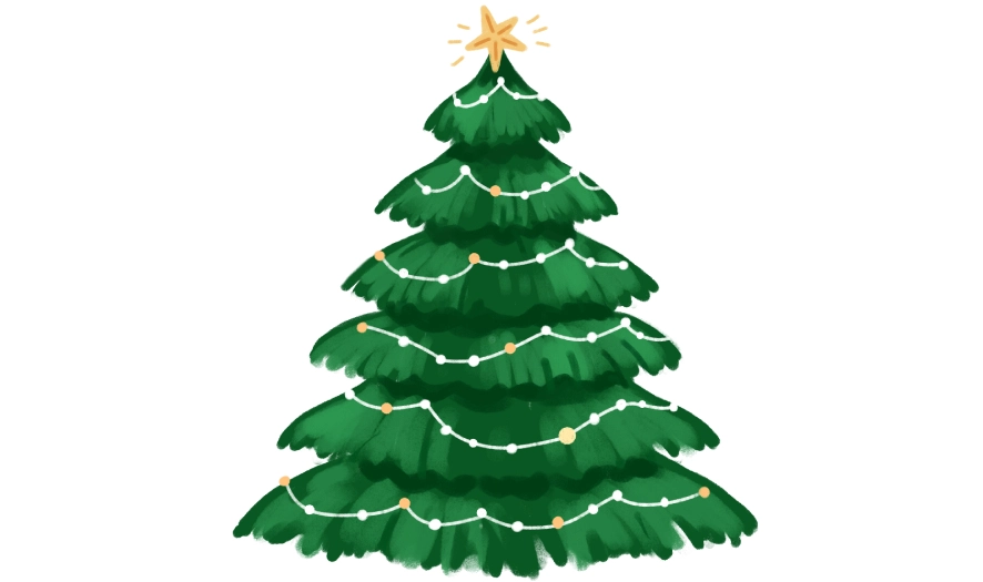Christmas tree drawing step 3 – adding lights and a star on top