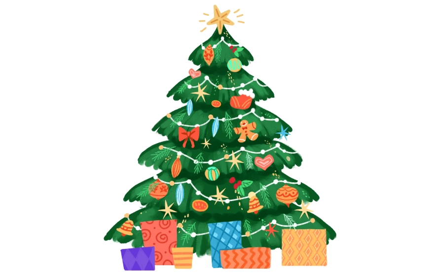 Christmas tree drawing step 6 – refining the tree shape and adding branch details