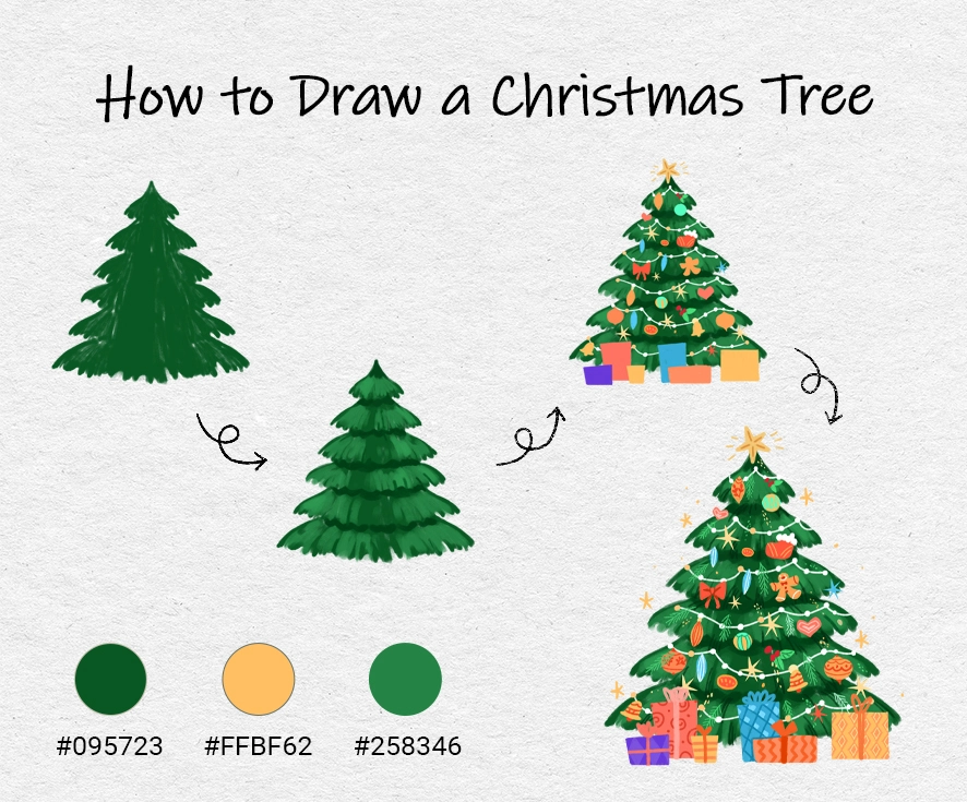 Easy Christmas tree drawing step-by-step tutorial